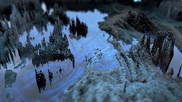 istock 3D render of an abstract Landscape made of tiny cubes 513725523