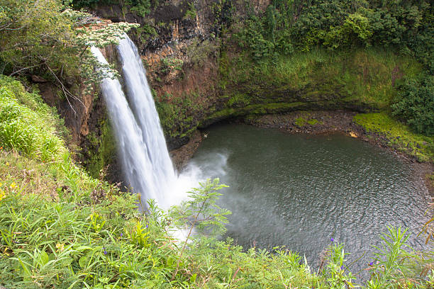 istock Wide Angle Panoramic View of Wailua Falls waterfall, Kauai, Hawaii 513726673
