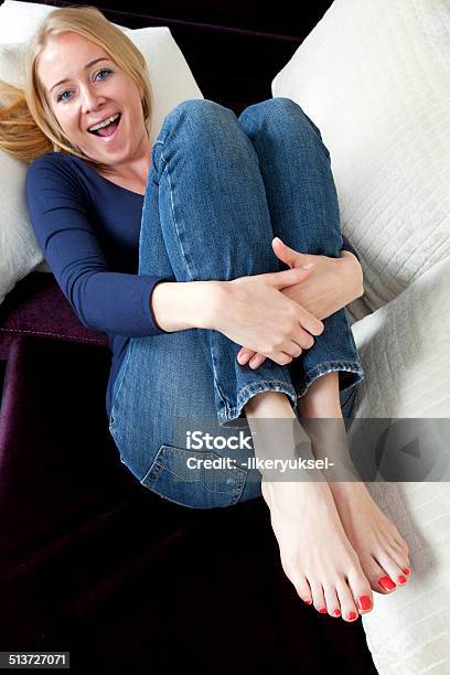 Childish Women Stock Photo - Download Image Now - Adult, Adults Only, Barefoot