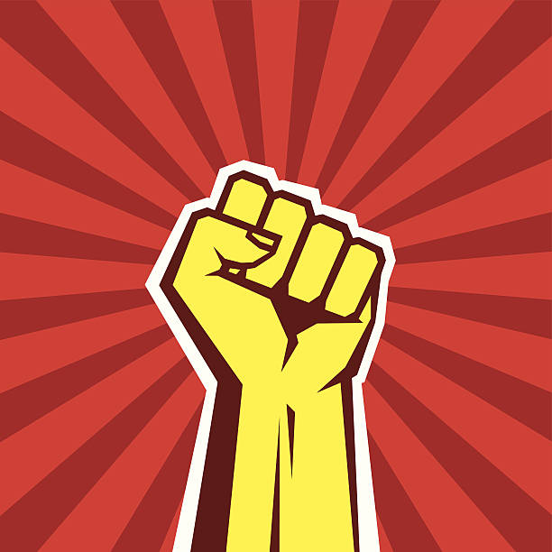ręka w górę proletariackiej rewolucja-wektor ilustracja koncepcja - fist human arm human hand punching stock illustrations