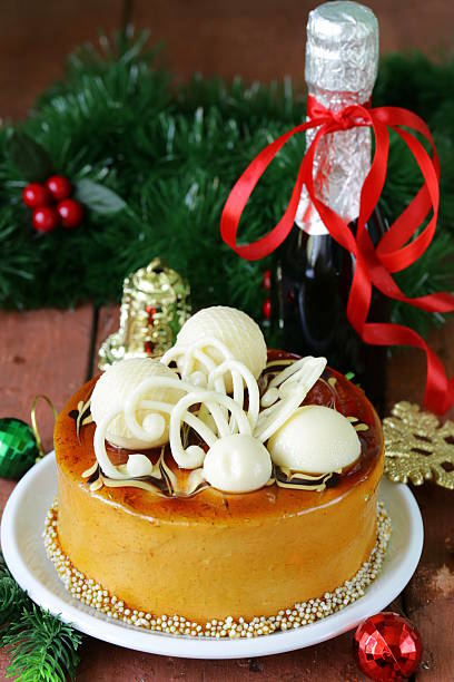 istock festive Christmas cake caramel biscuit decorated with white chocolate 513728155