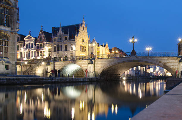 istock Ghent river bank at night, Belgium 513732083