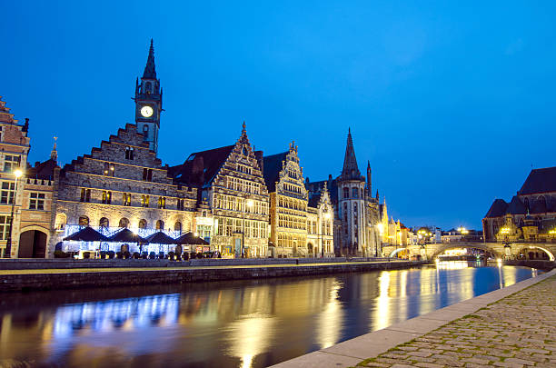 istock Ghent river bank at night, Belgium 513732575