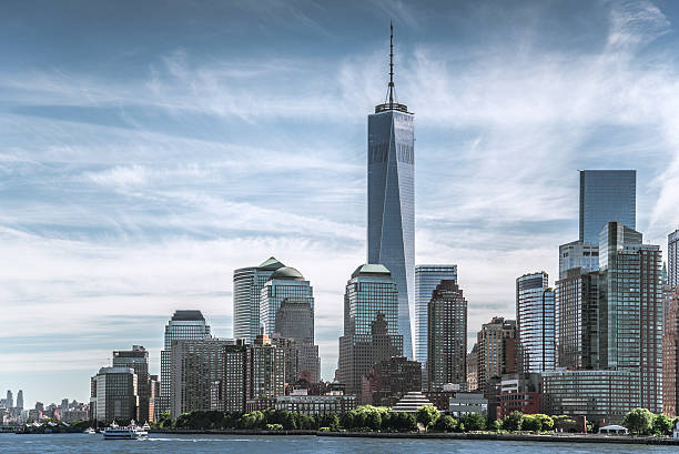 Skyline of New York City with World Trade Center stock photo
