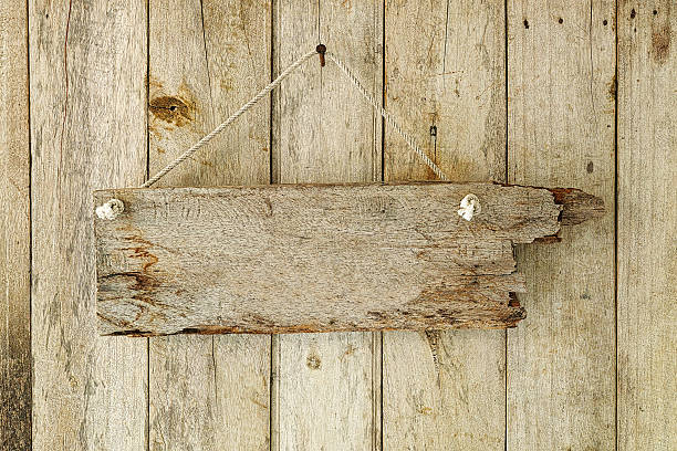 istock Old weathered wood signboard hanging from an old nail. 513735518