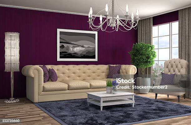 Interior With Sofa 3d Illustration Stock Photo - Download Image Now - Apartment, Armchair, Comfortable