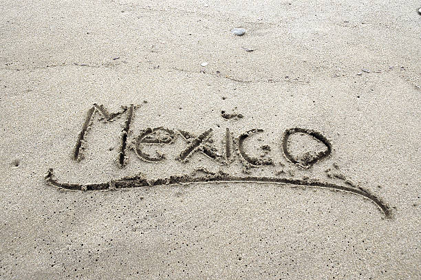 istock Mexico written in sand on the beach 513737378