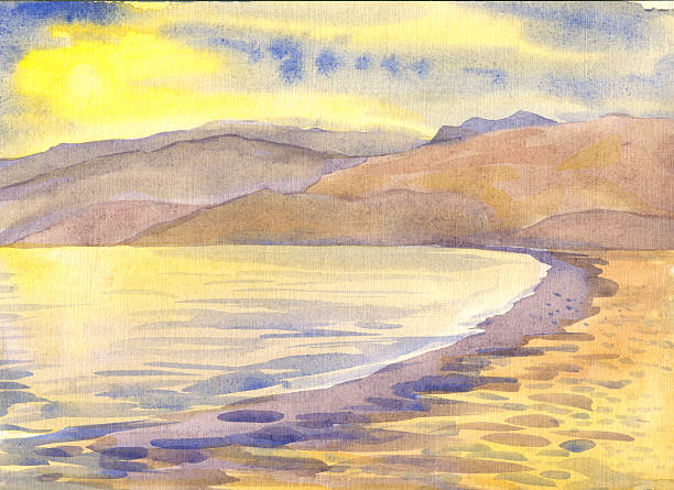 istock Sea and mountains. Landscape. Watercolor painting 513739100