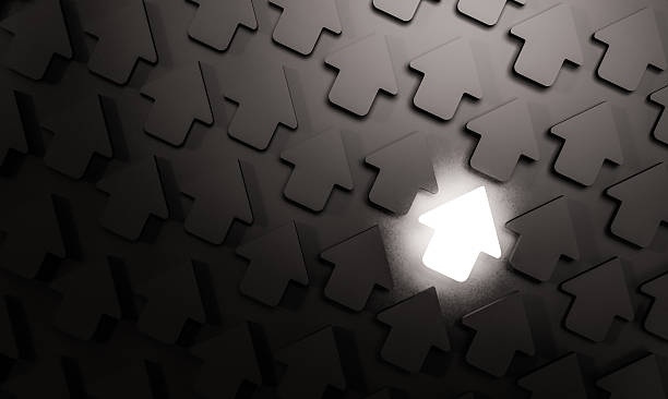 istock Glowing bright arrow in group of black arrow, abstract concept 513742350