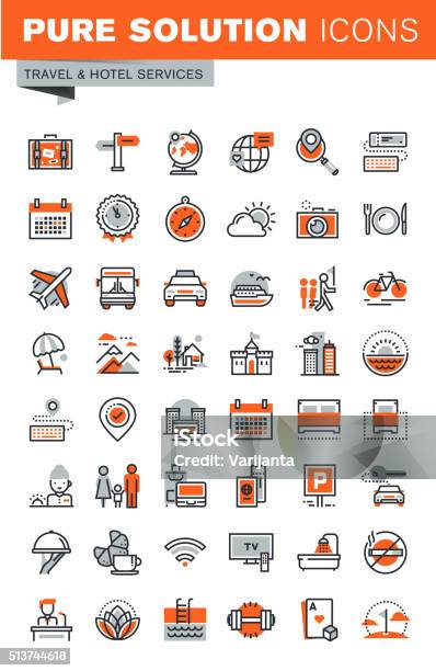 Thin Line Web Icons For Hotel Services And Online Booking Stock Illustration - Download Image Now