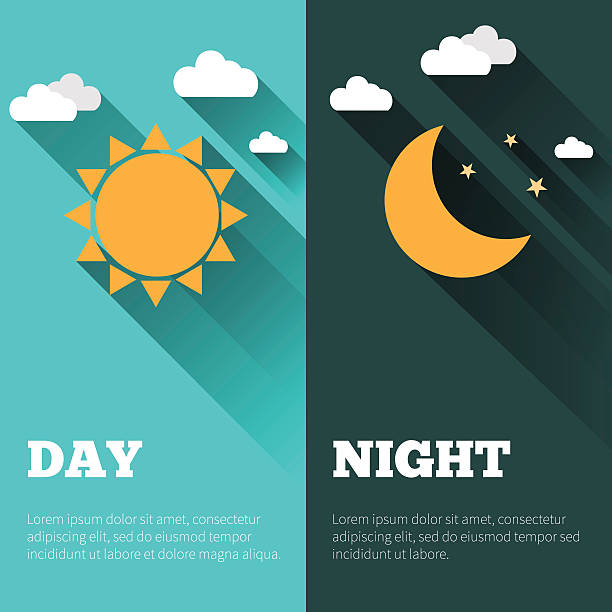 Day and night vector banners isolated Sun, moon and stars. Day and night vector banners isolated morning afternoon night stock illustrations