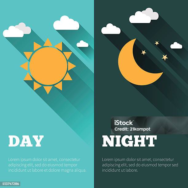 Day And Night Vector Banners Isolated Stock Illustration - Download Image Now - Night, Day, Sun
