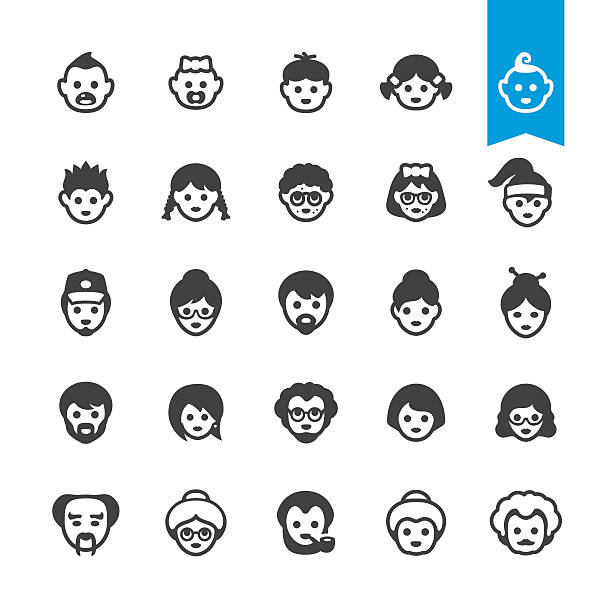 People generations avatars, Aging and Growing Process vector icons People generations, Human Aging and Growing Process related avatars BASE pack #48 teenage girl with grandmother stock illustrations