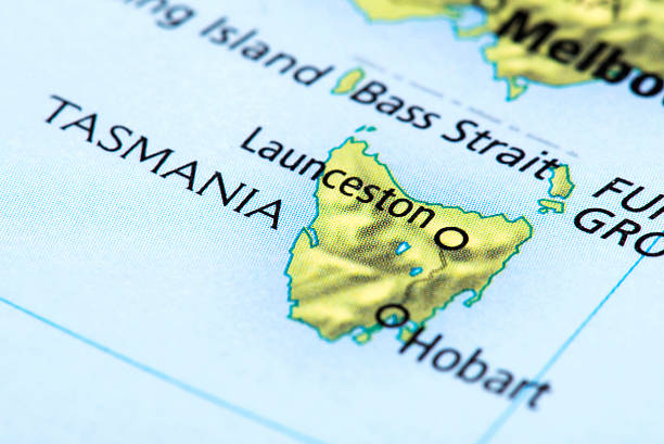 Map of Tasmania, Australia Map of Tasmania, Australia. Detail from the World Atlas. launceston tasmania stock pictures, royalty-free photos & images
