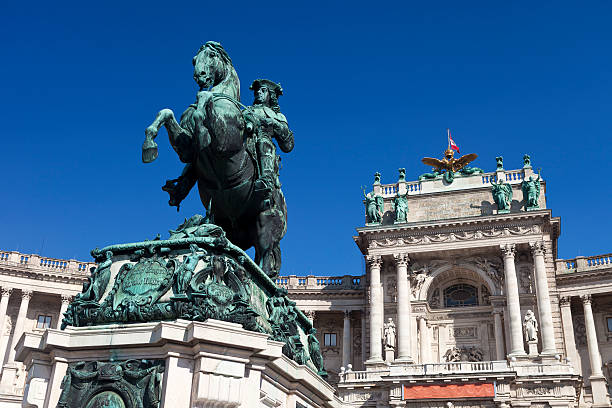 Prince Eugene Statue In The Hofburg Complex The Prince Eugene statue in front of the Hofburg Complex.  The statue was made in 1865. eugene oregon stock pictures, royalty-free photos & images