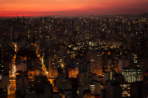 Tower blocks in the city of Sao Paulo as the sun sets