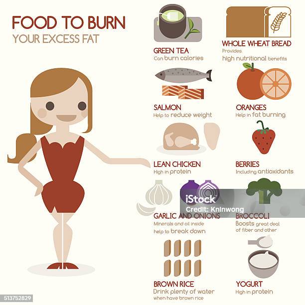 Food To Burn Your Excess Fat Stock Illustration - Download Image Now - Breakfast, Control, Copy Space