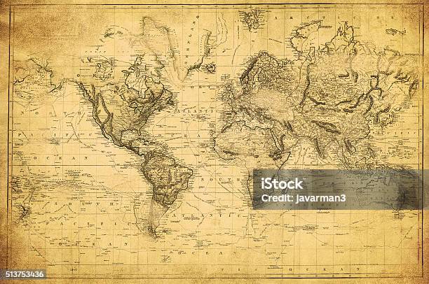Vintage Map Of The World 1831 Stock Photo - Download Image Now - Map, Old, The Past