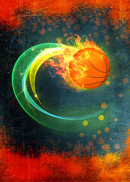 istock Baketball fire ball background 513755223