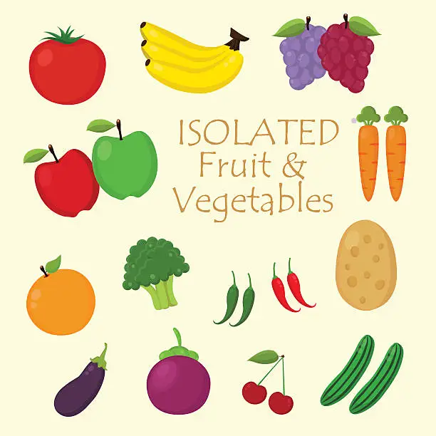 Vector illustration of Big Set of Fruits and Vegetables Icon. Flat Vector. Isolated