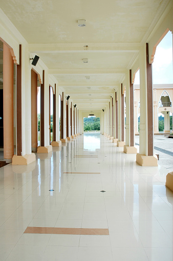 a corridor at mosque Baitul Izzah in Tarakan Indonesia