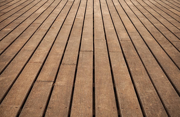 istock Old wooden floor perspective. Background photo texture 513757767