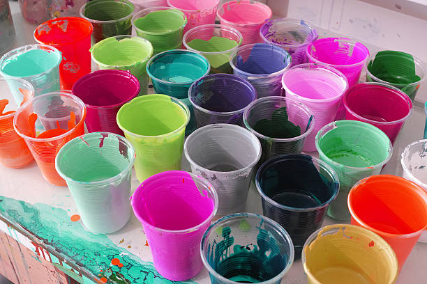 istock Colourful Plastic Container Full of Paints Ready To Use 513758900