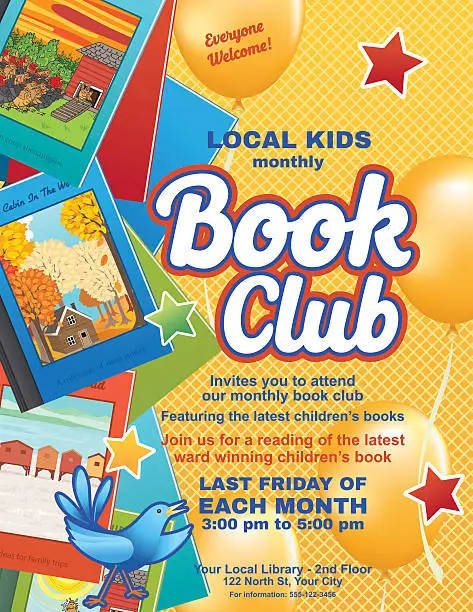 Vector illustration of Bright Children's Book Club Poster Template