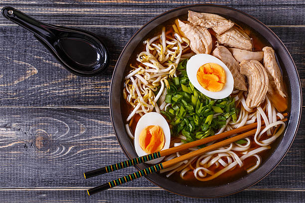 istock Japanese ramen soup with chicken, egg, chives and sprout. 513762636