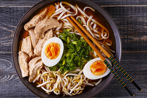 istock Japanese ramen soup with chicken, egg, chives and sprout. 513762706