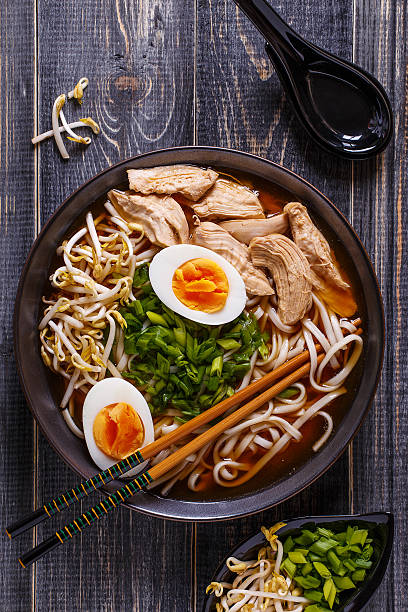 istock Japanese ramen soup with chicken, egg, chives and sprout. 513762820