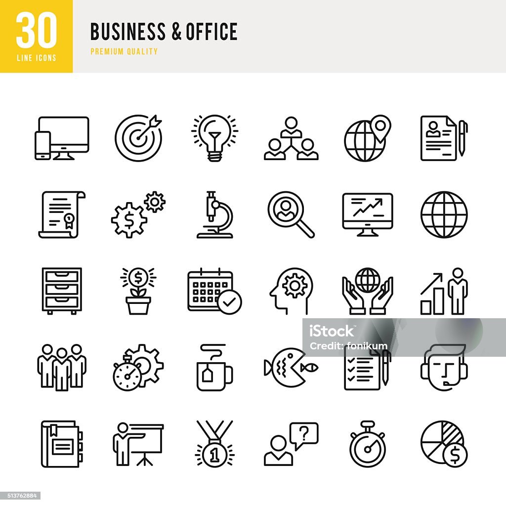 Business & Office - Thin Line Icon Set Business & office set of 30 thin line vector icons. Icon Symbol stock vector