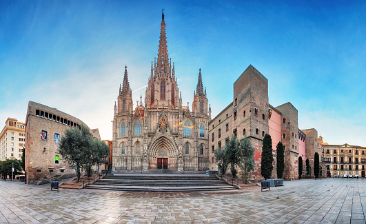 Panorama of Barcelona Cathedral. Spain. Barri Gothic