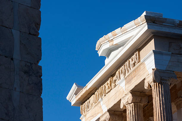 The Temple of Athena Nike on the Acropolis of Athens in Athens, Greece. Some parts of the Temple have been reconstructed.