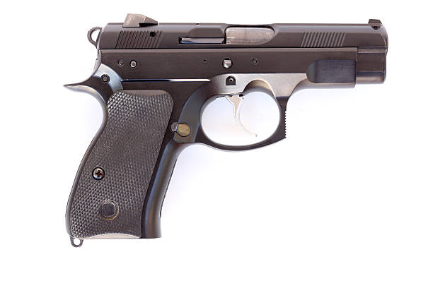 pistola nero su sfondo bianco - handgun gun m9 9mm foto e immagini stock