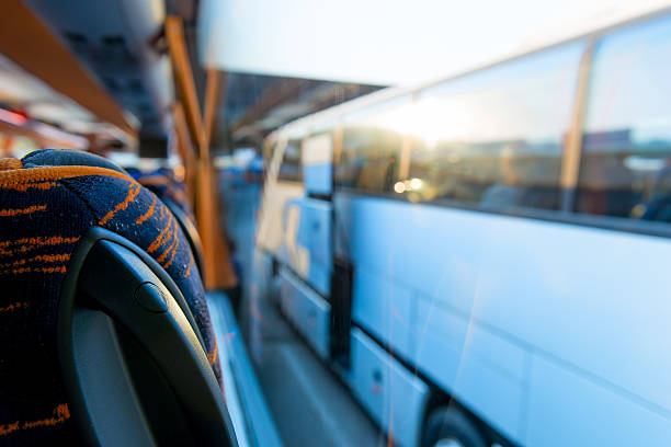 view of the tourist bus through the window view of the tourist bus through the window intercity train photos stock pictures, royalty-free photos & images