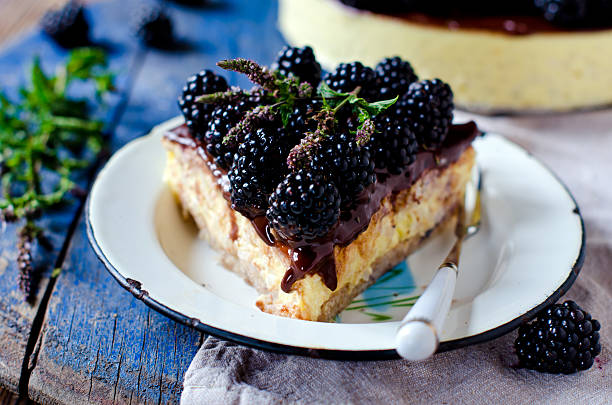 Cheesecake with chocolate and blackberries