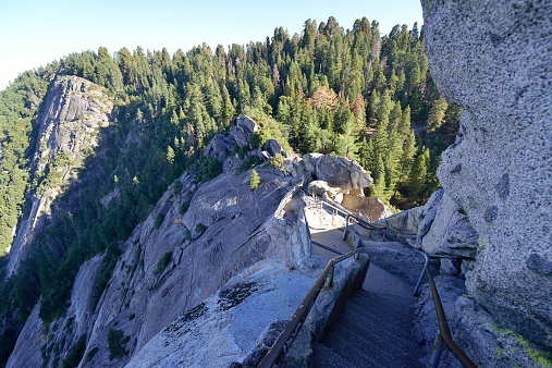 Going up the side of Moro Rock in Giant Sequoia National Park, California USA