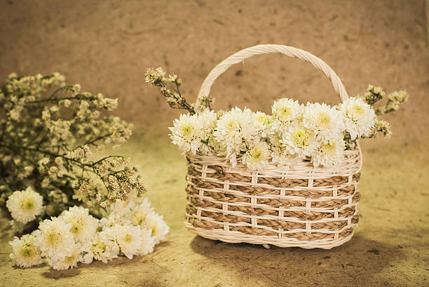 istock white flowers on basket vintage 513792136