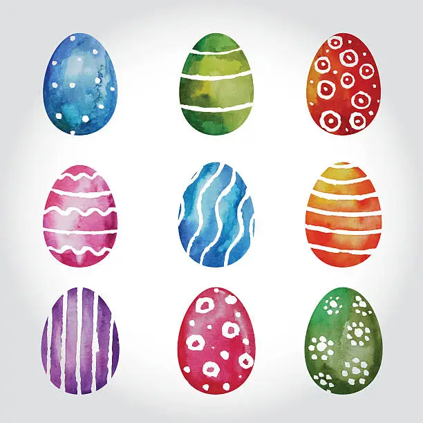 Vector illustration of Set Of Watercolor Easter Eggs