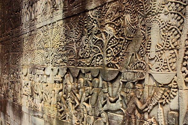istock Bas Relief of Battle scene in Hindu Temple, Angkor Complex 513793300