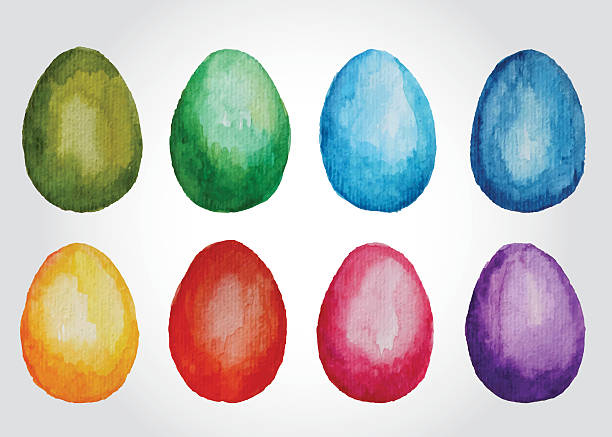 ilustrações de stock, clip art, desenhos animados e ícones de conjunto de ovos de páscoa de aguarela - easter eggs red