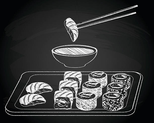 illustrations, cliparts, dessins animés et icônes de sushi vintage sur le tableau fond - susi