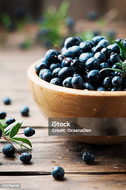Myrtle Berry On The Wooden Table Stock Photo - Download Image Now - Alcohol - Drink, Blue, Blueberry