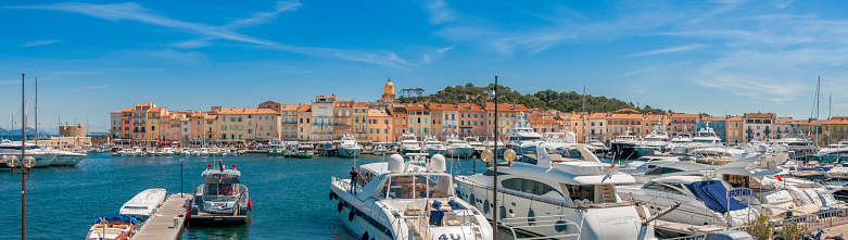 St Tropez, France - April 29th, 2008;  Super yachts arrive early in the summer sailing season in the chic holiday resort of St Tropez in the South of France