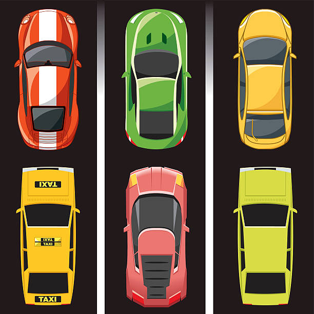 top view car set vector art illustration