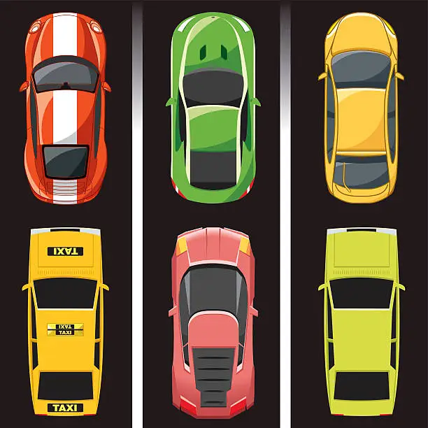 Vector illustration of top view car set
