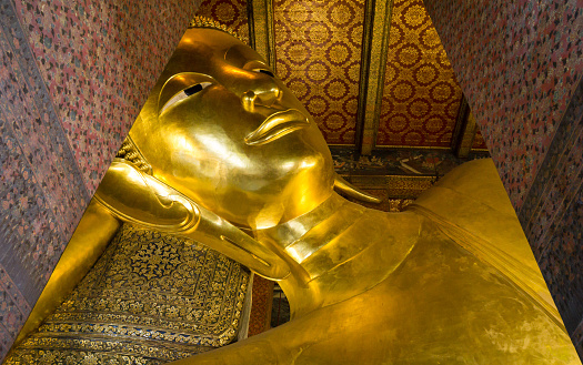 World Largest inclined buddha status at Wat Pho, Thailand