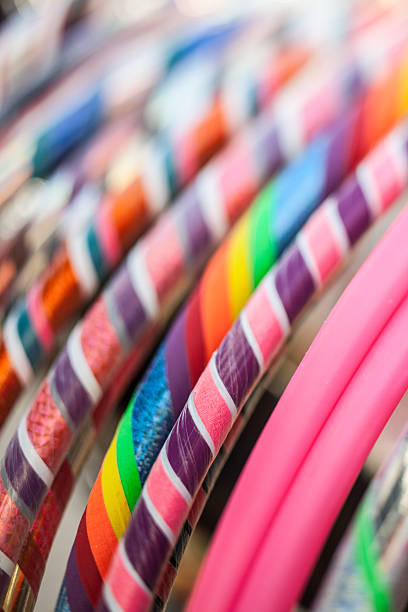 Hula hoop assortment with bright colors on display