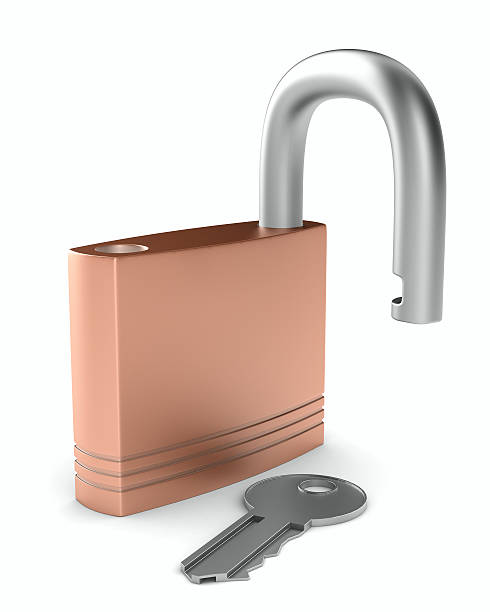 istock steel open lock on white background. Isolated 3D image 513806358